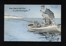 Fishing Comic Rowing Boat Novelty HOLD TO LIGHT used 1958 PPC