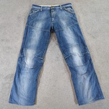 G-Star Jeans Mens W36 L30 Blue Elwood 5620 Distressed Relaxed Loose Dark Wash