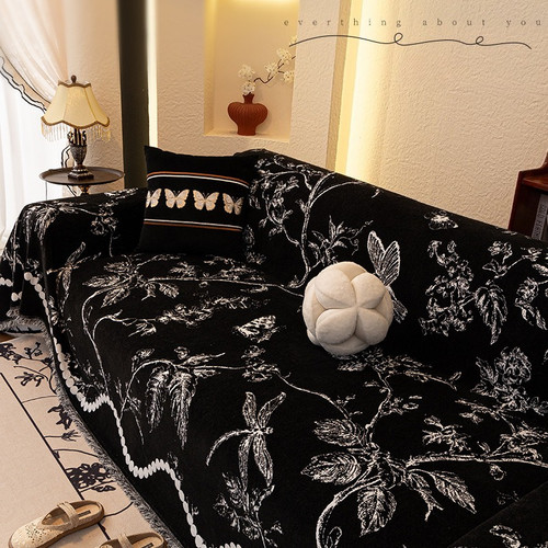Floral chenille sofa cover - floral,