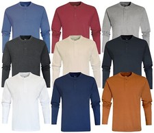 Mens Henley Long Sleeve Jersey Plain T-shirt Grandad Neck Top Causal by Beebizco