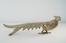 Vintage Solid Brass Pheasant Figurine, Standing Metal Bird Ornament, Mantelpiece