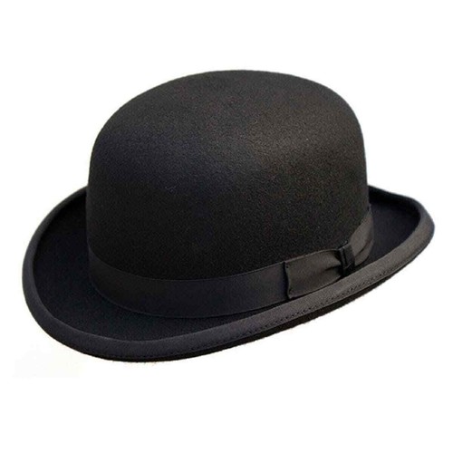 Black wool felt bowler - hat,