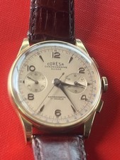  Vintage Coresa Chronographe Suisse 18ct Solid Gold 17 Jewels Mens Watch 