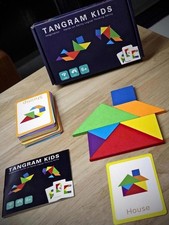 Interactive Wooden Tangram Cards 60 pcs Geometric Shapes Learning Kids Fun Game 