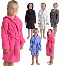 Kids Childrens 100% Cotton Bathrobe Terry Towelling Hooded Bath Robe Gown 7 - 13