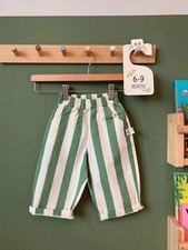 Green & white striped wide legs girls boys unisex trousers size 6-9 months