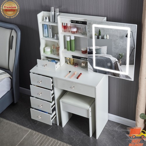 White vanity makeup desk with - desk,