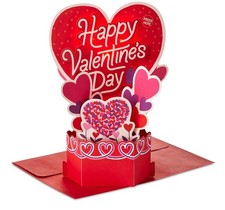 Hallmark Valentines Card 3D Pop-Up Hearts Scene Design Music & Light Red Pink