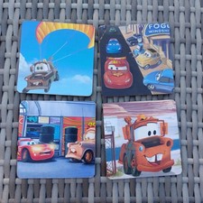 4 Handmade Coasters In Gift Box - Disney Cars Mat Vintage Pictures. Wood & Cork 