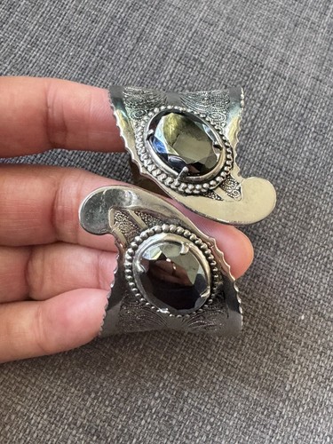 Hematite silver tone cuff - hematite,