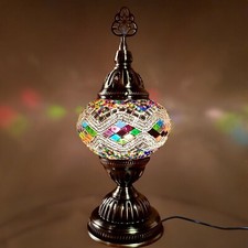 Turkish Moroccan Bronze Table Lamp Colorful Mosaic Glass Desk Light + Free Bulb