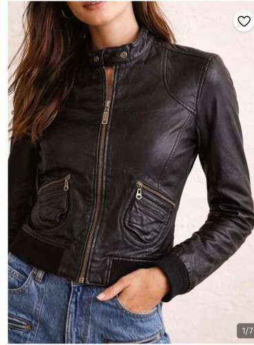 Doma black leather moto zip - black,