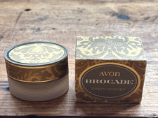 AVON Brocade Cream Sachet Jar Art Deco Style Vintage Glass Vanity Décor