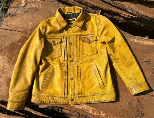 Men yellow leather trucker - men's,