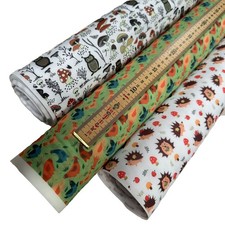 Superior Polycotton Fabric Digital Print Woodland Owl Hedgehog Hen 114cm wide