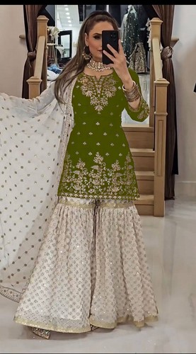 Olive green sharara palazzo - green,