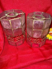 2x BHS vintage Ivory Capiz Shell & Gold Floral Ceiling Lampshade Octagonal