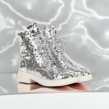 Sequin Combat Boots Chunky