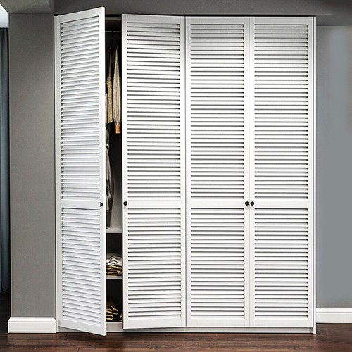 Wooden open louvre wardrobe - open,