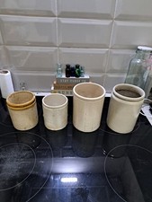 4 Vintage Jam Pot Salt Glazed Lip Rolled Lip Hartleys Kyde Preserve Pot