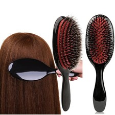 Natural Boar Bristle Hair Brush Paddle Anti-static Scalp Massage Dual Detangling