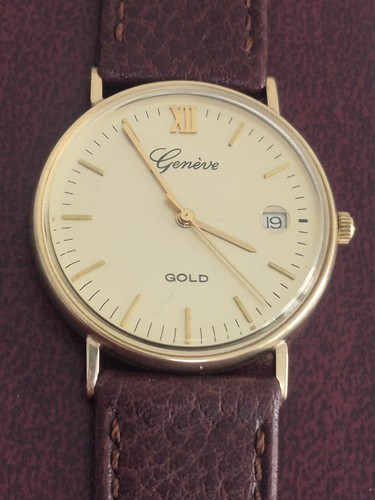 9ct gold geneve mens quartz - 9ct,