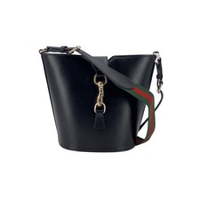 Authentic Gucci Black Leather Small Jackie Bucket Shoulder Bag