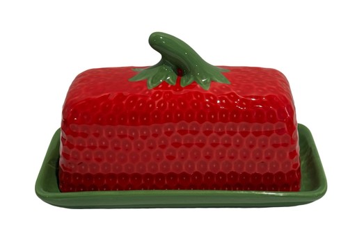 Strawberry butter dish green - butter,