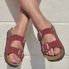 Oxygen Paris Womens Ladies Red Slip On Adjustable Slide Sandals Size 4-10