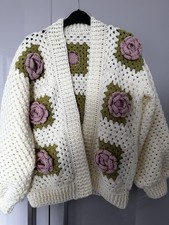 Handmade 3D Rose Crochet Cardigan