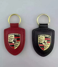 1x porsch 911 Boxster Cayenne Leather Key Ring Fob Key Chain Crested Black & Red