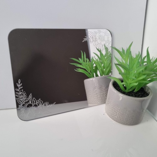 Floral etched rectangle mirror - etched,