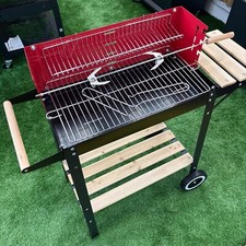 ? Classic Charcoal BBQ Grill with Wooden Shelves & Storage – Outdoor Garden