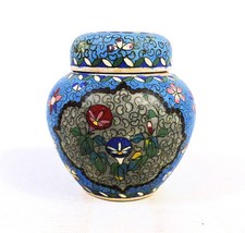 Small Vintage Blue Floral Cloisonne Lidded Ginger Jar