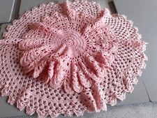 2-Vintage Hand Crochet Lace Doilies  table handmade pink