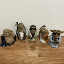 Vintage Chinese Clay Mudman Figurines Set Of 5 - 8.5 to 10cms Tall