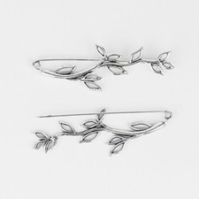 2x Silver Tone Large Leaf
