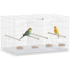 PawHut Bird Cage with Divider, 4 Wooden Perches, Slide Out Tray, White