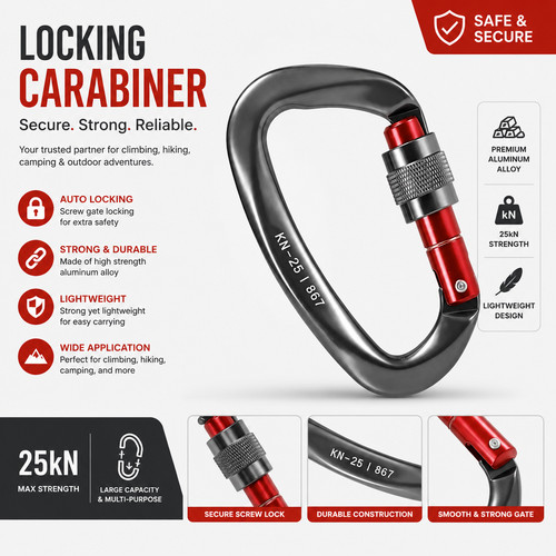 Locking carabiner clip 25kn - carabiner,