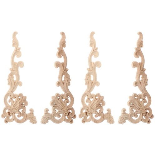 4pcs khaki wooden - wooden, carved