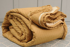 LUXURY BESPOKE HANDMADE King Size BEDSPREAD Brocade & Gold Fringe 270 x 265cm