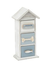 NAUTICAL 3 DRAWER STORAGE COASTAL BEACH FISH FREE STANDING STORE HOME SEASIDE