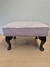 Vintage Upholstered Footstool with Wooden Legs Adjustable