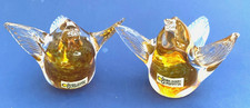 2 x LABELLED Stora Sundby Glashytta Swedish Glass Birds Sculptures