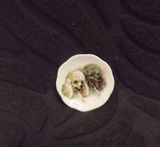 Mini Bone China Plate – White & Black Poodles – 2" Dog Collectible – Vintage