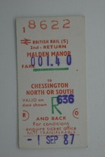Railway Ticket Malden Manor to Chessington North or South 2nd class BR #8622