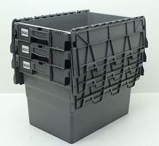 Used 3 x Large Heavy Duty Plastic Storage Box Boxes With Folding Lids Free P&P