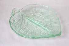 Art Deco  Green Glass 'Cocktail Time' Leaf Dish by Bagley