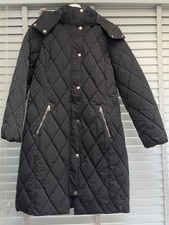 JOULES Black Quilted Coat UK 12 Diamond Trail Jacket Hooded Fur Warm UPPINGHAM