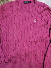 Ladies Small Polo Ralph Lauren Pink Round Neck Cable Knit Jumper